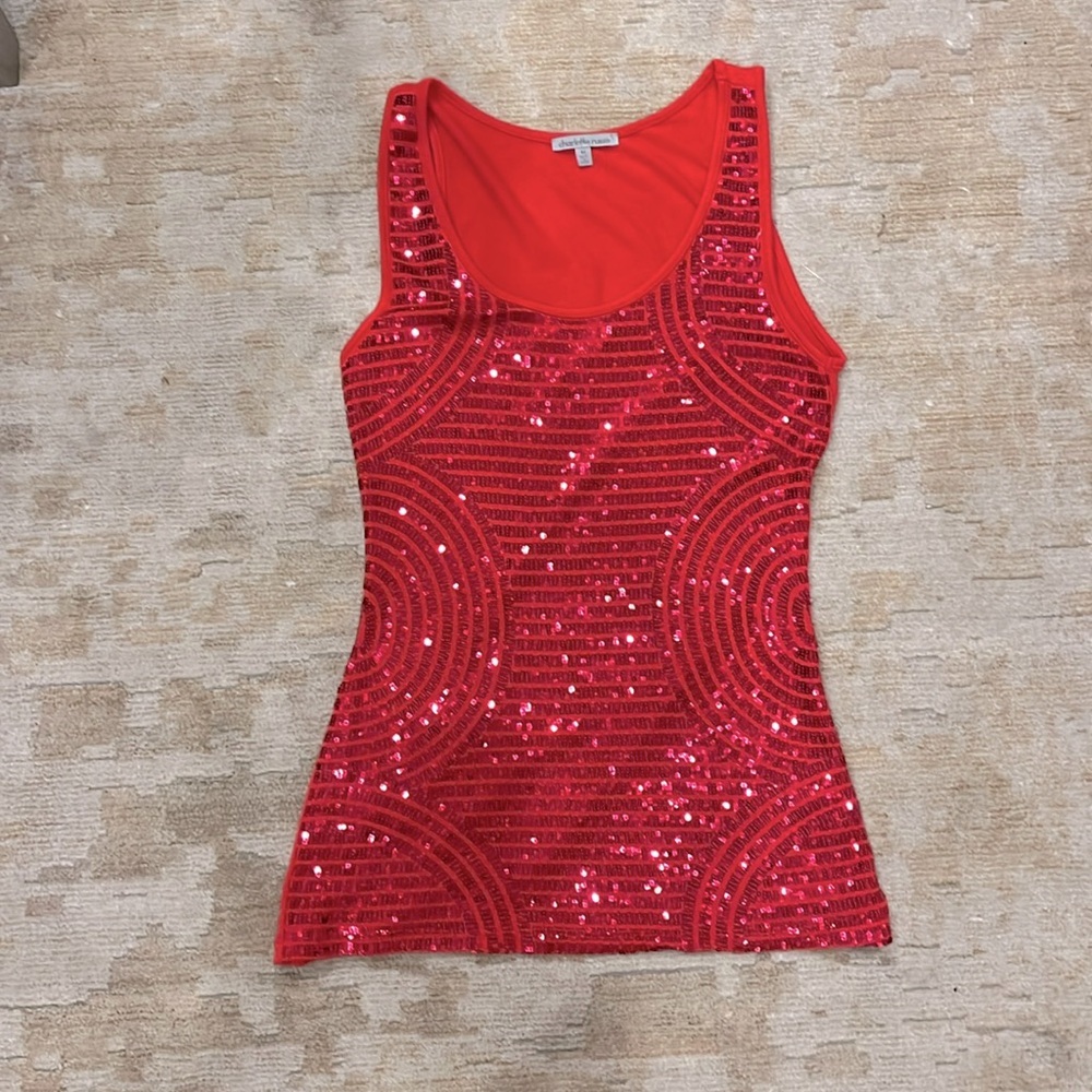 Like new Charlotte Russe sequin tank top with stretch in Coral color- Medium